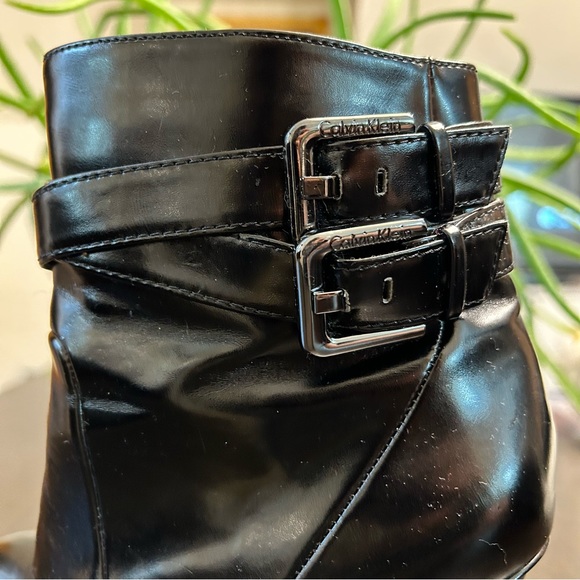 Calvin Klein Cambria Black Zip Ankle High Heel Boots with Buckle | Size 6.5 | - Picture 2 of 14